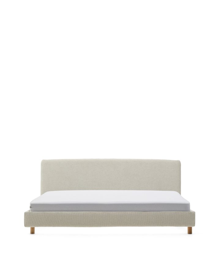 KAVE HOME Perle chenille Valma seng med aftageligt betrk og massiv bgetr ben til en 180 x 200 cm