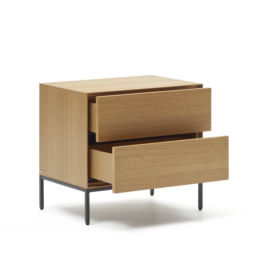 KAVE HOME Vedrana sidebord, m. 2 skuffer - natur egetrsfiner og sort stl (60x40)