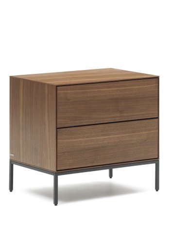 KAVE HOME Vedrana sidebord, m. 2 skuffer - brun valnddefiner og sort stl (60x40)