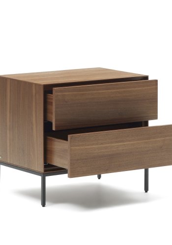 KAVE HOME Vedrana sidebord, m. 2 skuffer - brun valnddefiner og sort stl (60x40)