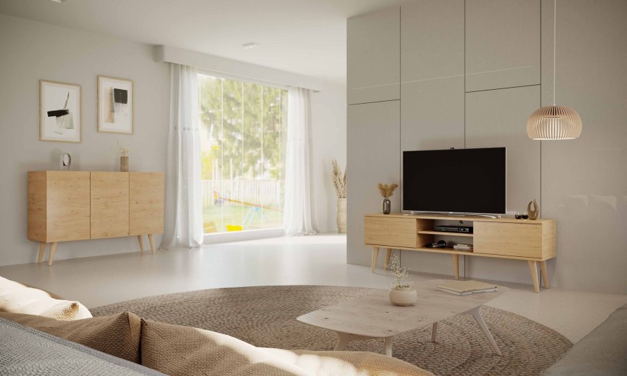 KOCOT RTV Toronto TV-bord, m. 2 lger og 1 hylde - natur bgetr (160x35)