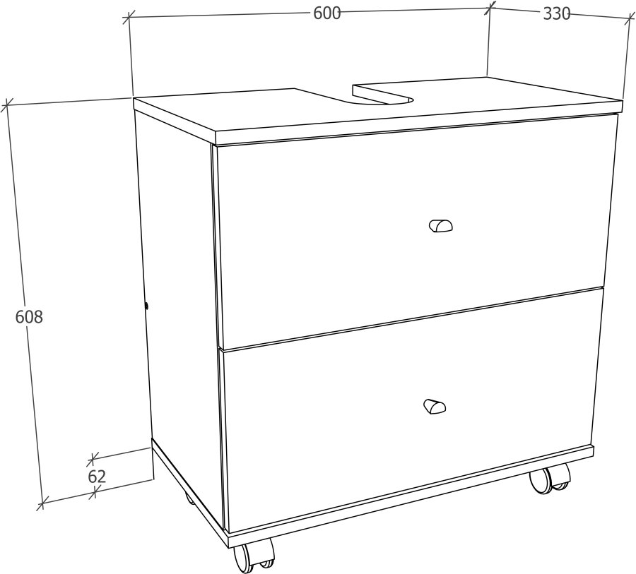 VCM NORDIC Nilosi L badevrelsesunderskab, m. 2 skuffer og 4 hjul - hvid melamin