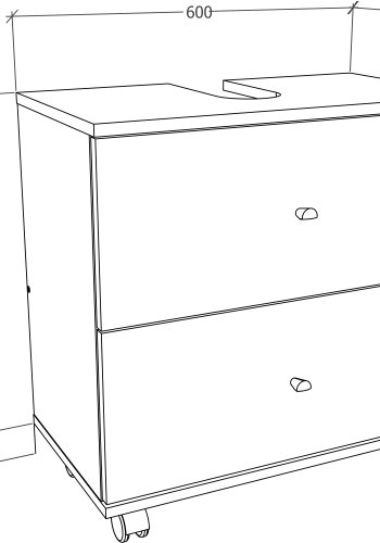 VCM NORDIC Nilosi L badevrelsesunderskab, m. 2 skuffer og 4 hjul - hvid og natur melamin