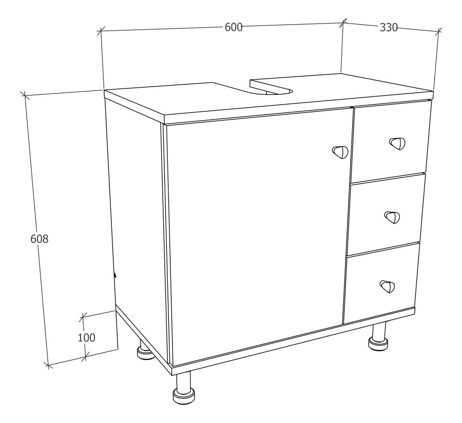 VCM NORDIC Nilosi M badevrelsesunderskab, m. 1 lge og 3 skuffer - hvid melamin