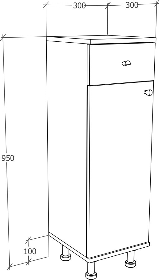 VCM NORDIC Nilosi badevrelse midi skab, m. 1 lge, 2 hylder og 1 skuffe - hvid og natur melamin