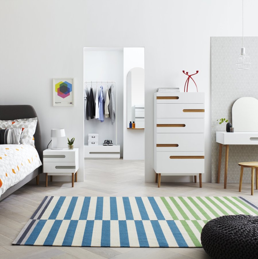 Notch skrivebord - hvid MDF/natur asketr, m. 1 skuffe