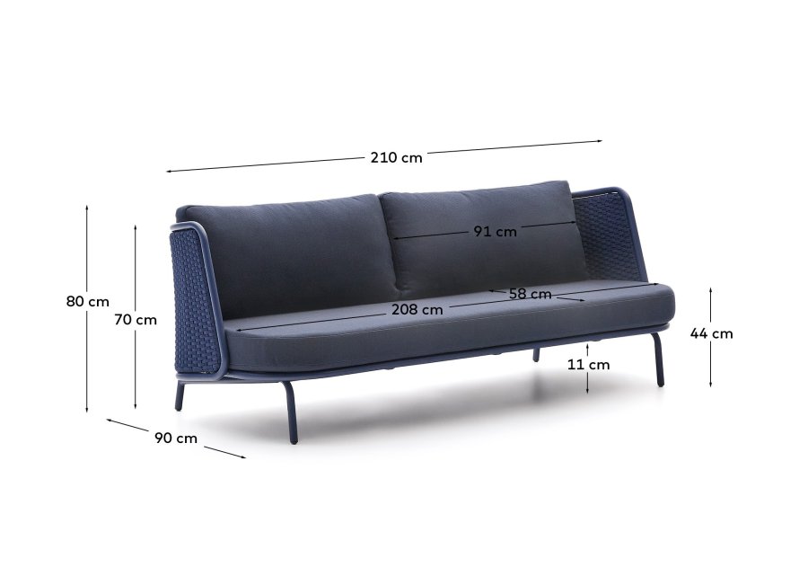 KAVE HOME Sedalis udendrs 3-personers sofa i aluminium og bl tovsnor 210cm