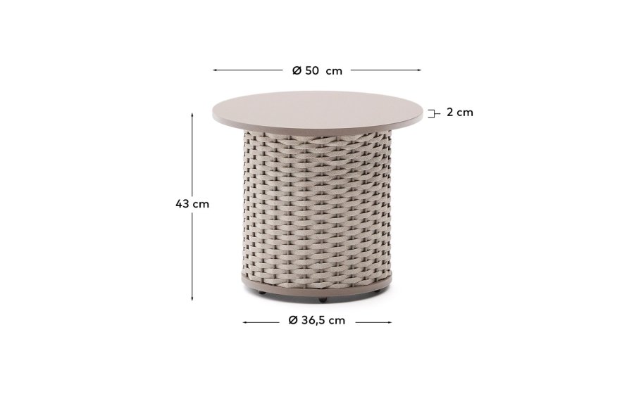 KAVE HOME Sedalis udendrs sidebord i aluminium og taupe tovsnor Ã˜50cm