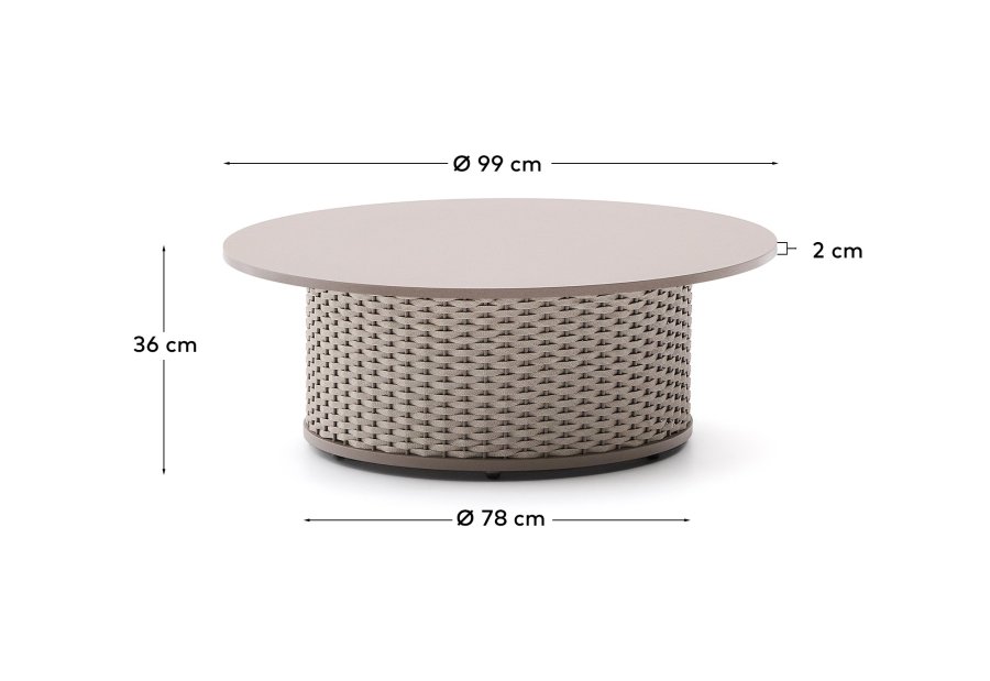KAVE HOME Sedalis udendrs sofabord i aluminium og taupe rebsnor Ã˜99cm