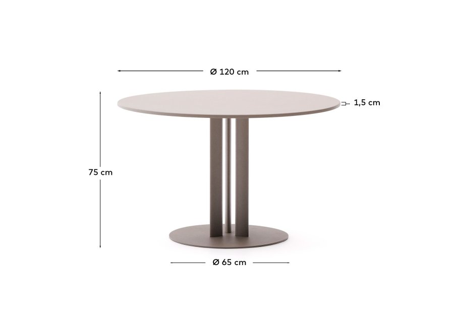 KAVE HOME Sedalis rundt udendrs bord i stl med taupe aluminiumsplade Ã˜120cm