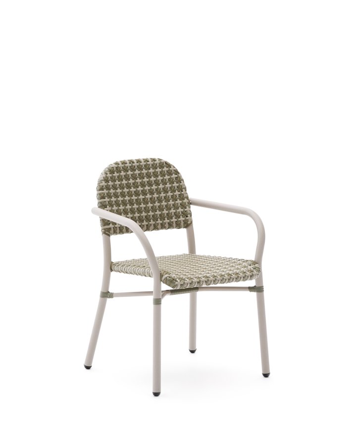 KAVE HOME Tuccia havestol, m. armln - beige/grn syntetisk rattan og beige aluminium