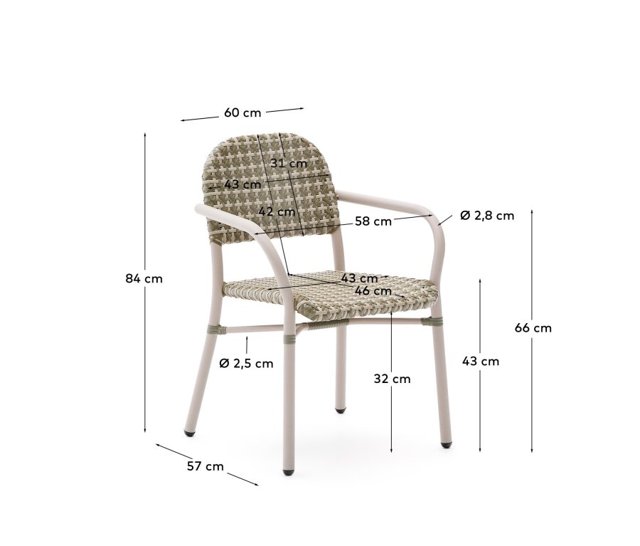 KAVE HOME Tuccia havestol, m. armln - beige/grn syntetisk rattan og beige aluminium