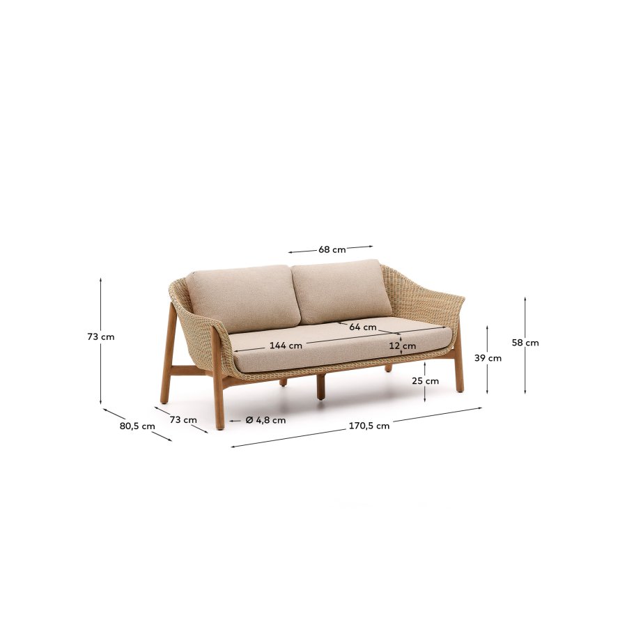 KAVE HOME Galea 2-personers sofa i FSC 100% massivt teaktr og syntetisk rattan 170,5cm
