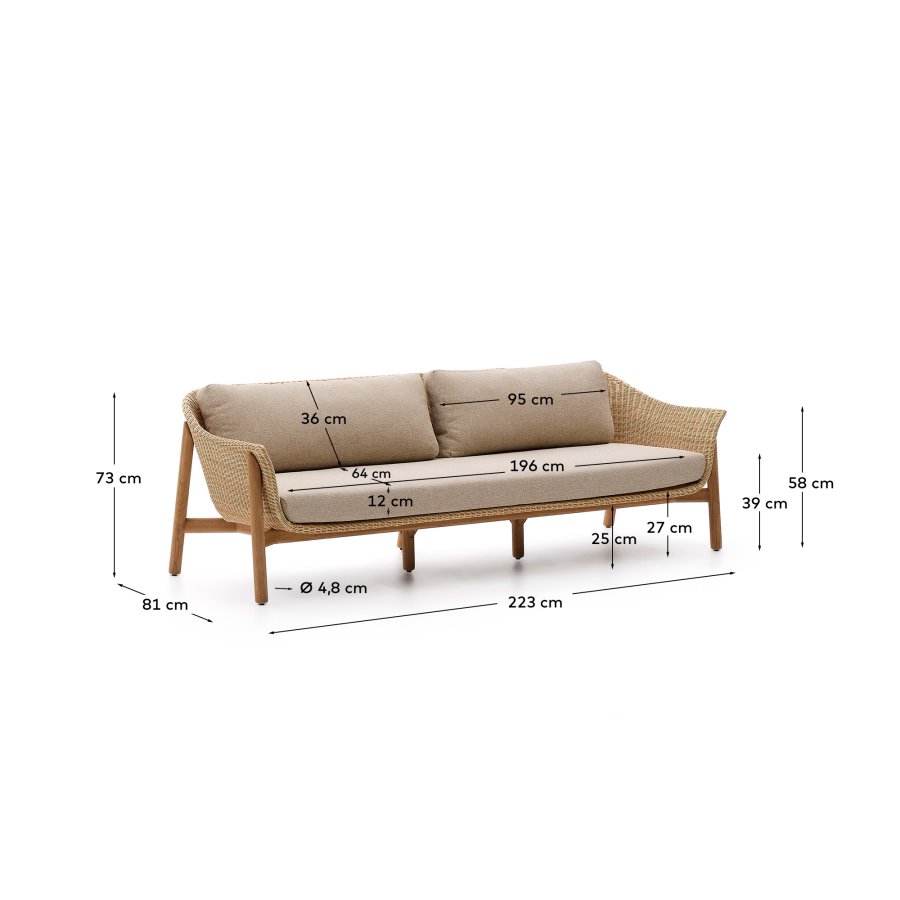 KAVE HOME Galea 3-personers sofa i FSC 100% massivt teaktr og syntetisk rattan 223cm