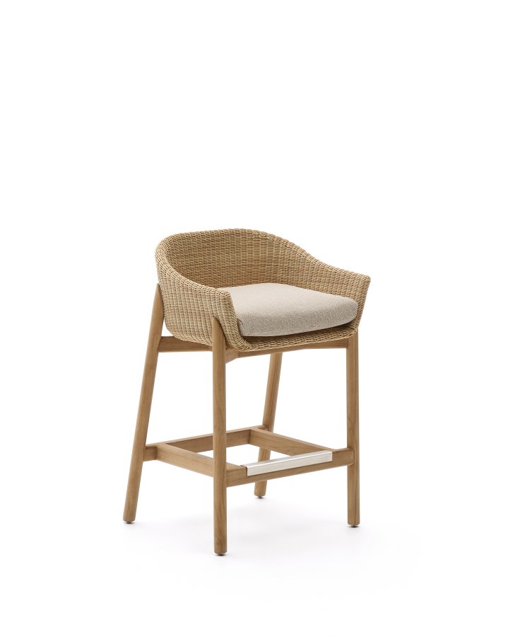 KAVE HOME Galea skammel i FSC 100% massivt teaktr og syntetisk rattan 75cm