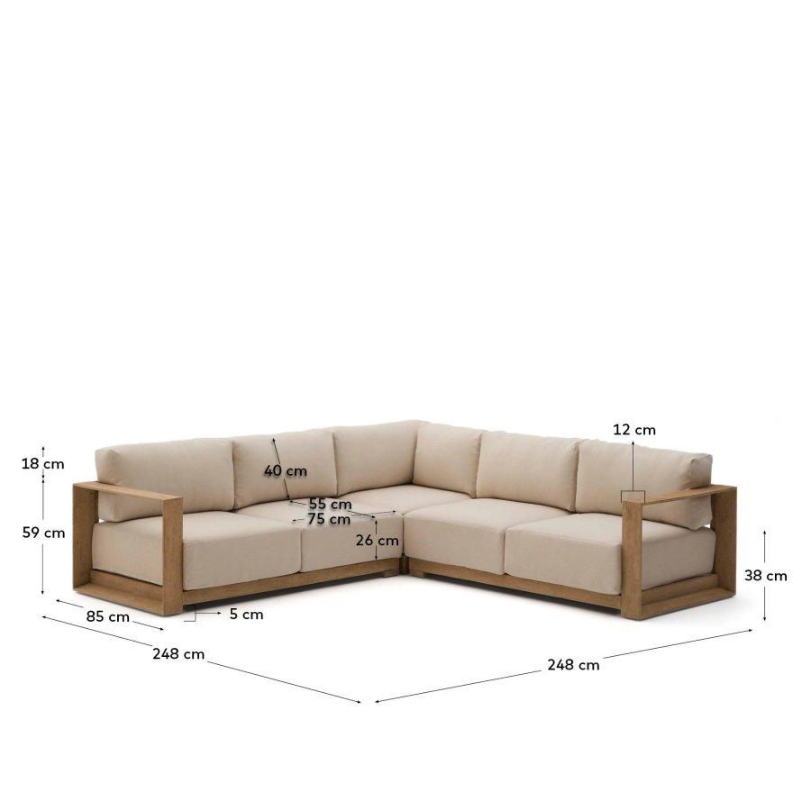 KAVE HOME Ambra 5-pers. udendrs havehjrnesofa, m. aftagelige hynder - akacietr (248cm)