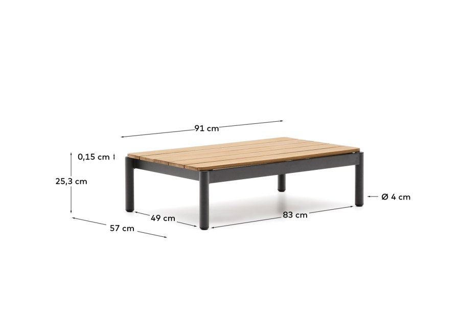  KAVE HOME Sorells sofabord i grt aluminium og teaktr 52,4 x 91 cm FSC 100%