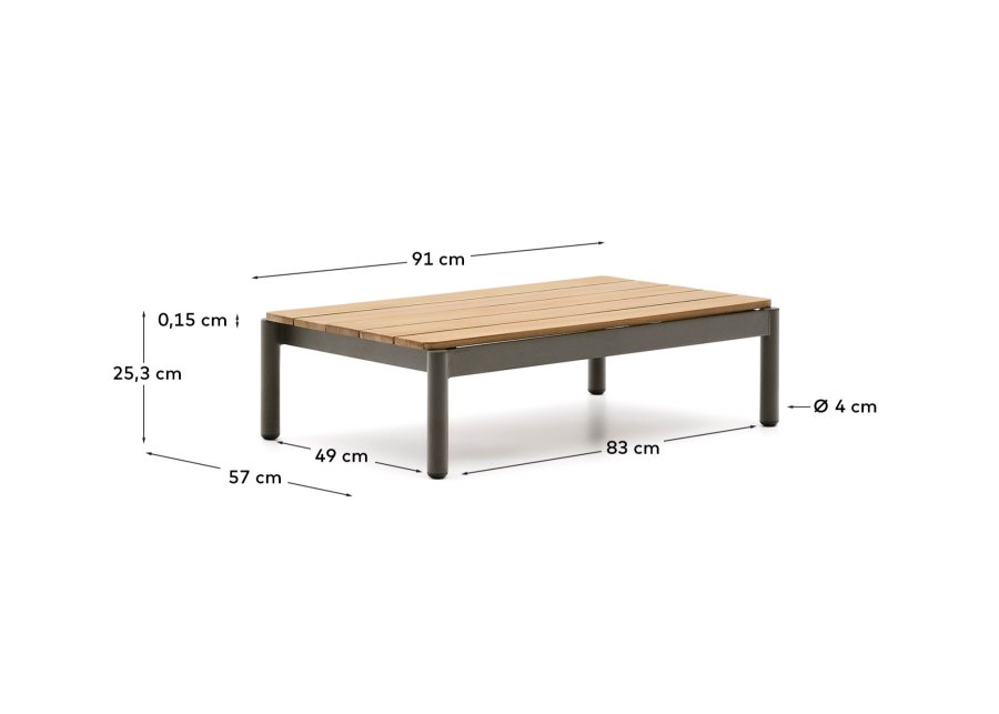  KAVE HOME Sorells sofabord i grnt aluminium og teaktr 52,4 x 91 cm FSC 100%