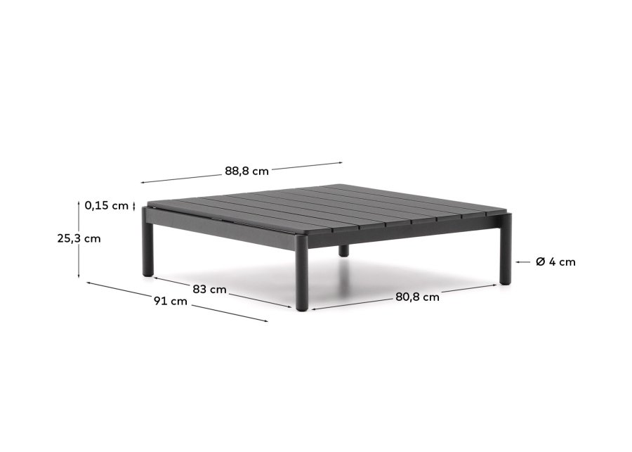 KAVE HOME Sorells udendrs sofabord, rektangulr - gr aluminium (89x91)