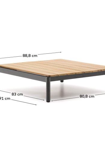  KAVE HOME Sorells sofabord i grt aluminium og teaktr 89 x 91 cm FSC 100%