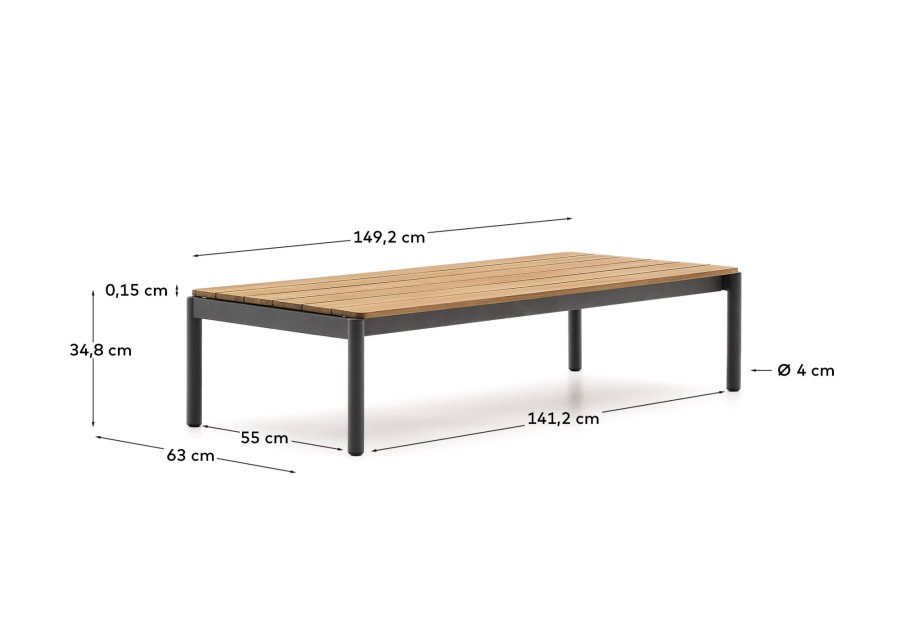  KAVE HOME Sorells sofabord i grt aluminium og teaktr 63 x 144,6 cm FSC 100%