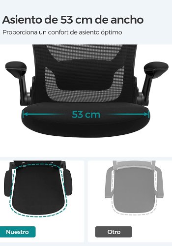 SONGMICS kontorstol, m. justerbar lndesttte, foldbare armln, hjul - sort mesh og stof