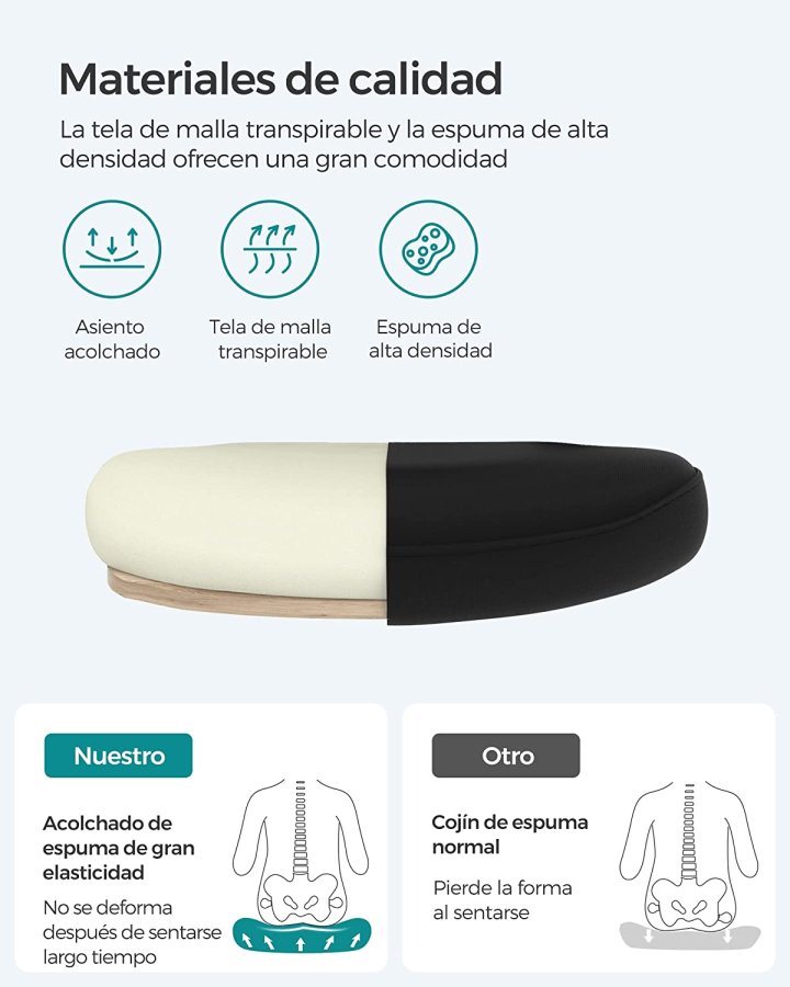 SONGMICS kontorstol, m. justerbar lndesttte, foldbare armln, hjul - sort mesh og stof