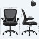 SONGMICS kontorstol, m. justerbar lndesttte, foldbare armln, hjul - sort mesh og stof
