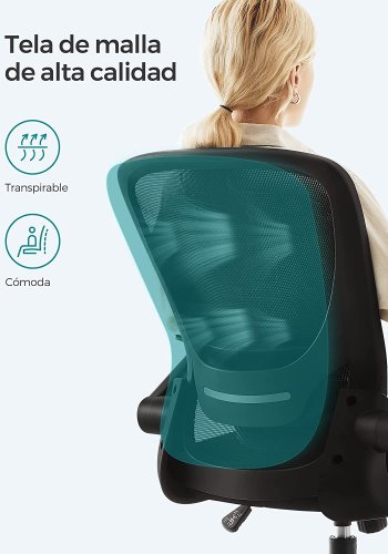 SONGMICS kontorstol, m. justerbar lndesttte, foldbare armln, hjul - sort mesh og stof