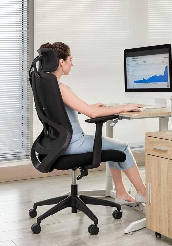 SONGMICS kontorstol, m. lndesttte, nakkesttte, armln, vippefunktion, hjdejustering - sort mesh 