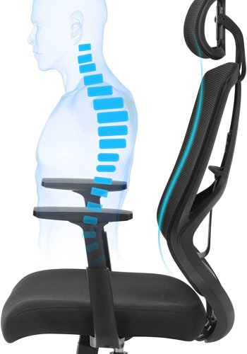 SONGMICS kontorstol, m. lndesttte, nakkesttte, armln, vippefunktion, hjdejustering - sort mesh 