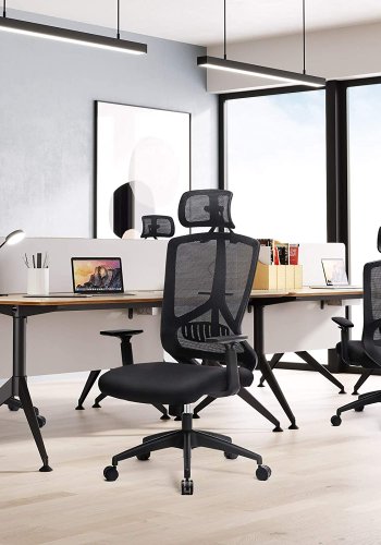 SONGMICS kontorstol, m. lndesttte, nakkesttte, armln, vippefunktion, hjdejustering - sort mesh 