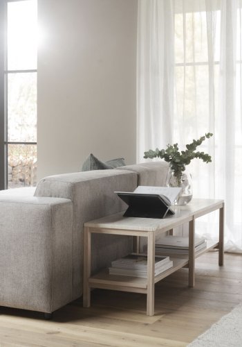 ROWICO Orwel konsolbord, m. hylde - beige travertin og hvidvasket eg (140x40)