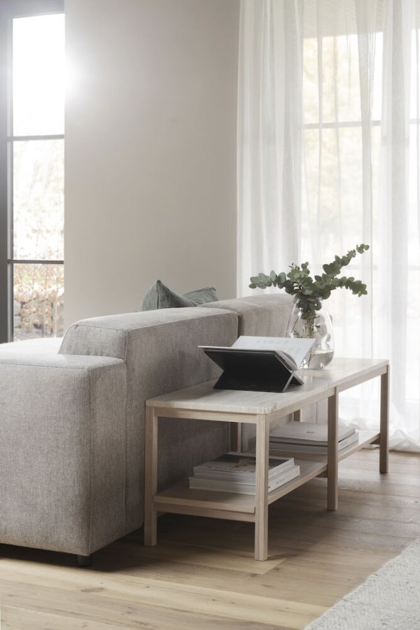 ROWICO Orwel konsolbord, m. hylde - beige travertin og hvidvasket eg (140x40)