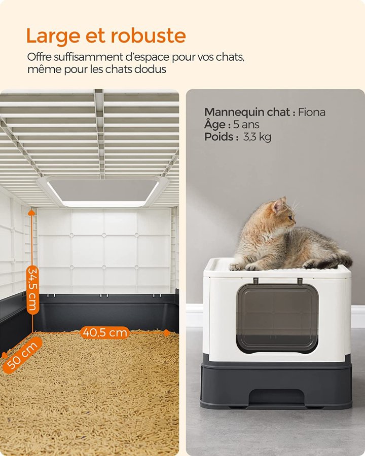 FEANDREA lukket kattebakke, m. aftagelig bakke, skovl, brste, anti-lkage - beige og sort stl