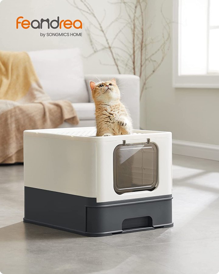 FEANDREA lukket kattebakke, m. aftagelig bakke, skovl, brste, anti-lkage - beige og sort stl