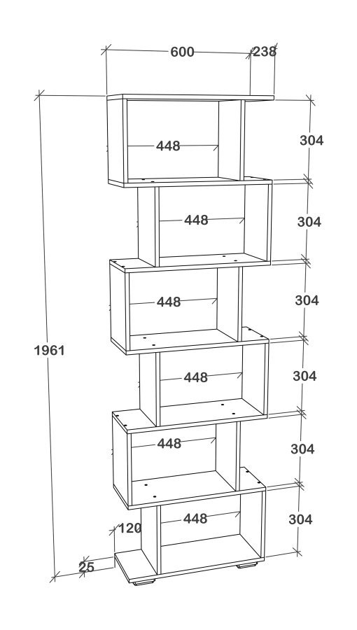 VCM NORDIC Palusa L reol, m. 6 rum - antracitgr tr