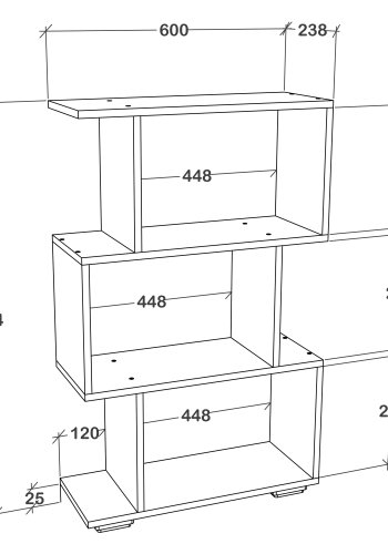 VCM NORDIC Palusa M reol, m. 3 rum - antracitgr tr