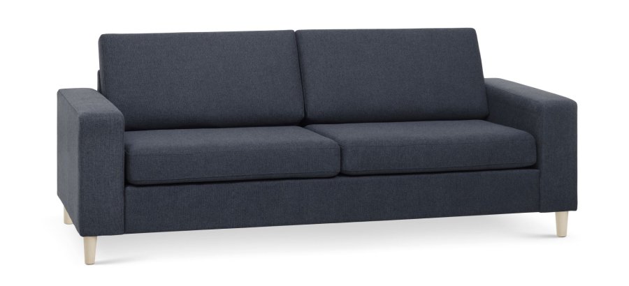 Pan 2,5 pers. sofa - bl polyester stof og natur tr