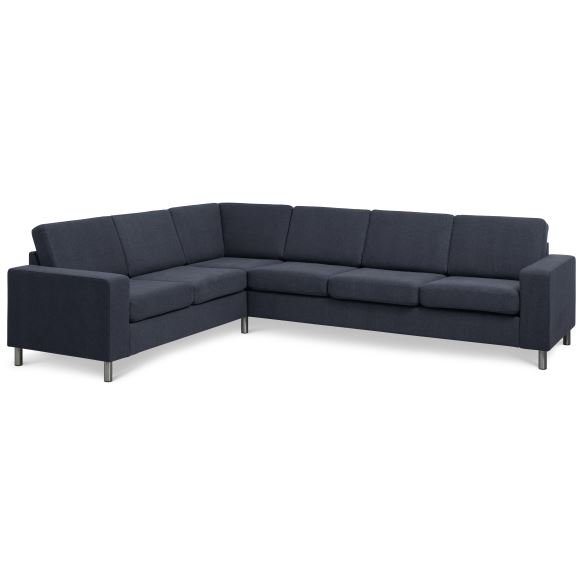 Pan set 7 corner hjrnesofa - bl polyester stof og brstet aluminium