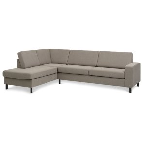 Pan set 2 OE left sofa med chaiselong - antelope beige polyester stof og sort tr