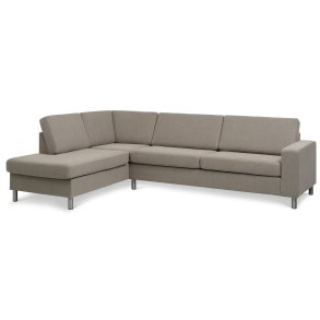 Pan set 2 OE left sofa med chaiselong - antelope beige polyester stof og brstet aluminium