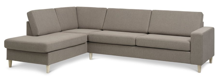 Pan set 2 OE left sofa med chaiselong - antelope beige polyester stof og natur tr