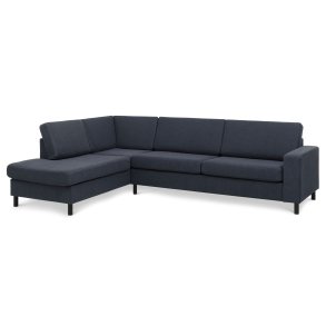 Pan set 2 OE left sofa med chaiselong - bl polyester stof og sort tr