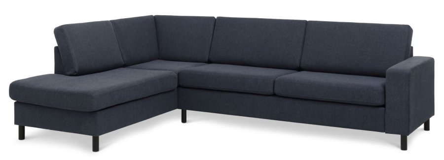 Pan set 2 OE left sofa med chaiselong - bl polyester stof og sort tr