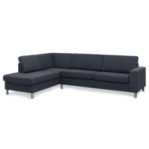 Pan set 2 OE left sofa med chaiselong - bl polyester stof og brstet aluminium