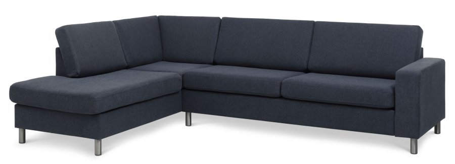 Pan set 2 OE left sofa med chaiselong - bl polyester stof og brstet aluminium