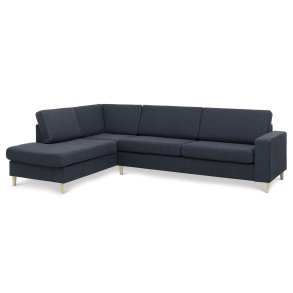 Pan set 2 OE left sofa med chaiselong - bl polyester stof og natur tr