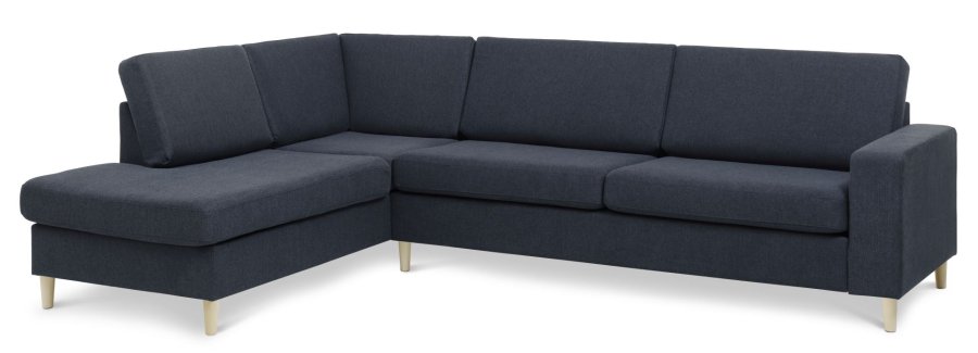 Pan set 2 OE left sofa med chaiselong - bl polyester stof og natur tr