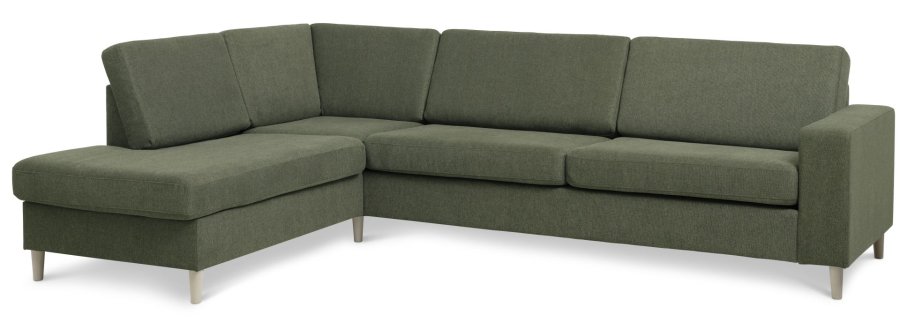 Pan set 2 OE left sofa med chaiselong - vinter mosgrn polyester stof og natur tr